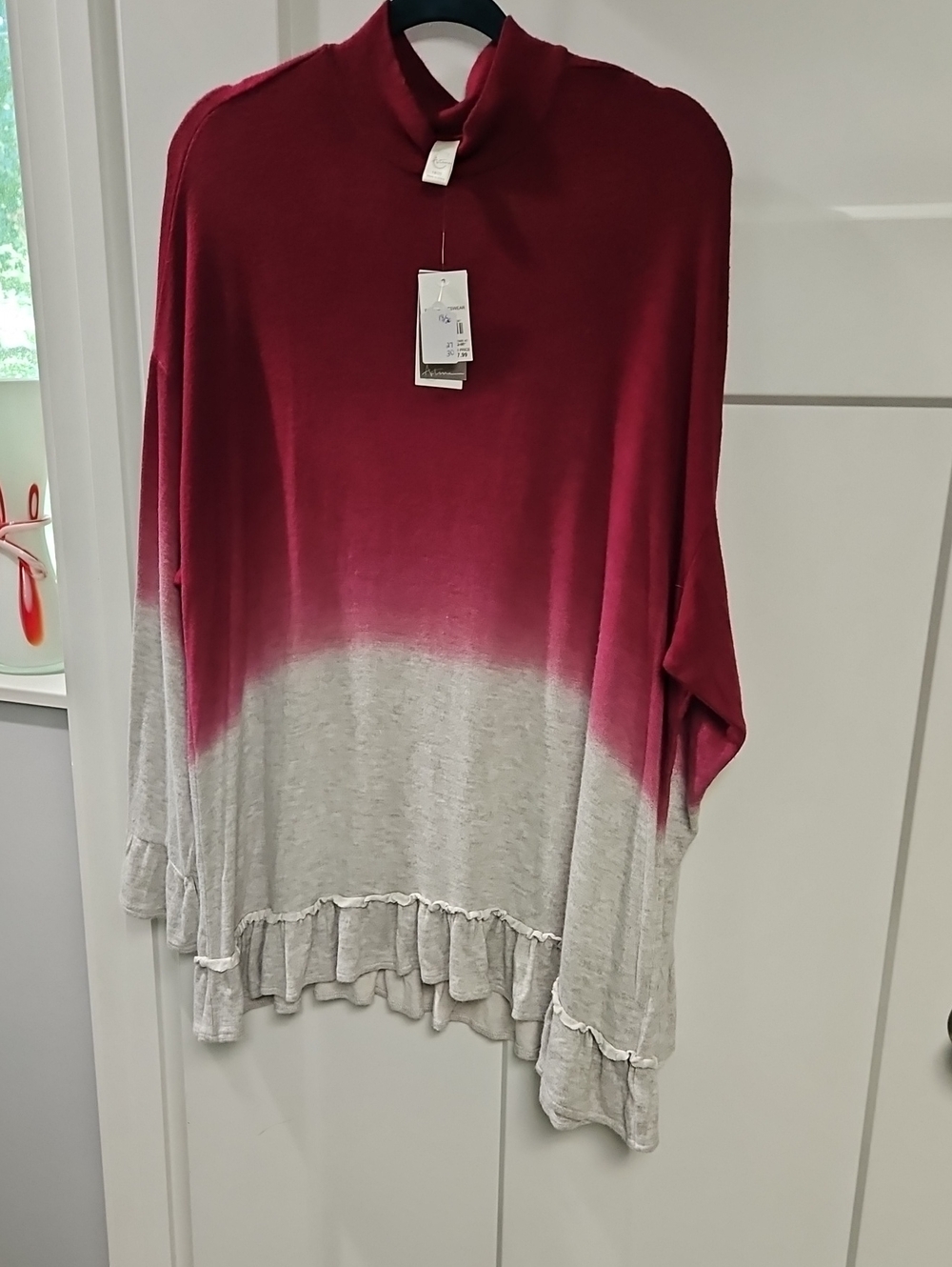 Cato Red to Light Gray Ombre Tunic with Ruffle Hem - Picture 1 of 3